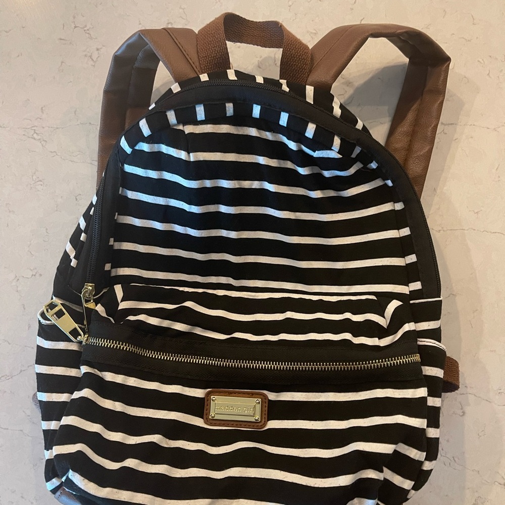 EUC Madden Black and White Striped Bag backpack purse